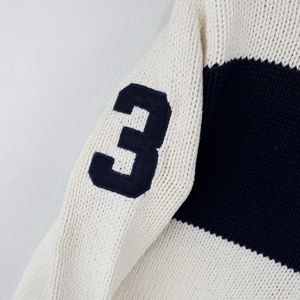 90's Vtg Polo Ralph Lauren Turtleneck Sweater #3 Men's M White Navy Pima Cotton